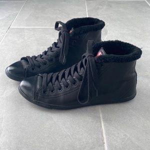 Prada Sport Leather Faux Fur Trim Sneakers